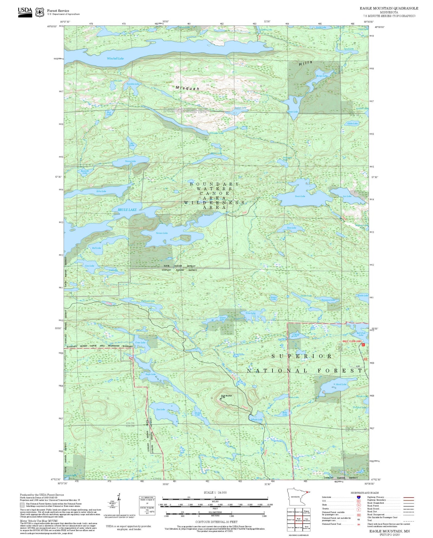 2025 Forest Service Topo Map of Eagle Mountain Minnesota