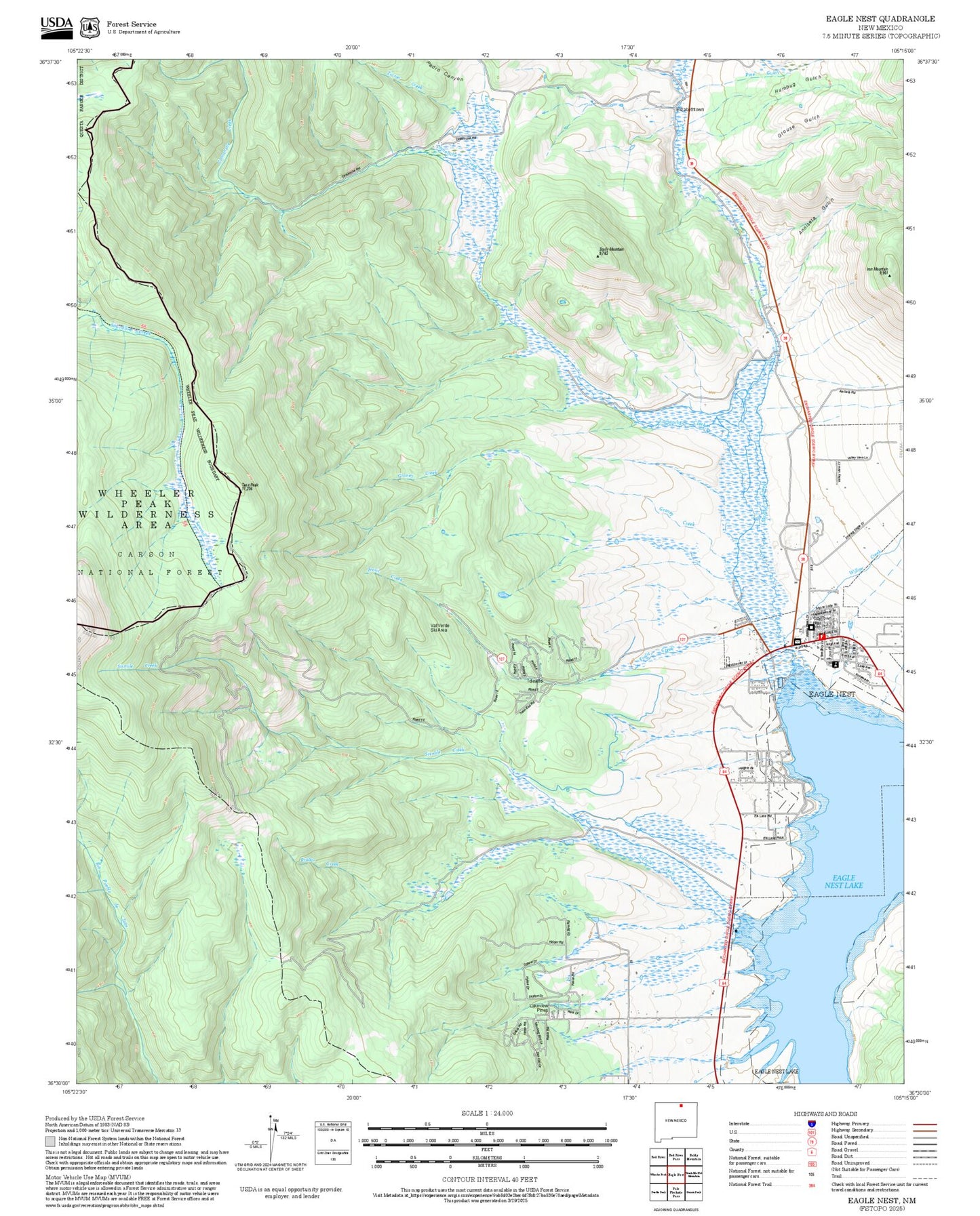 2025 Forest Service Topo Map of Eagle Nest New Mexico