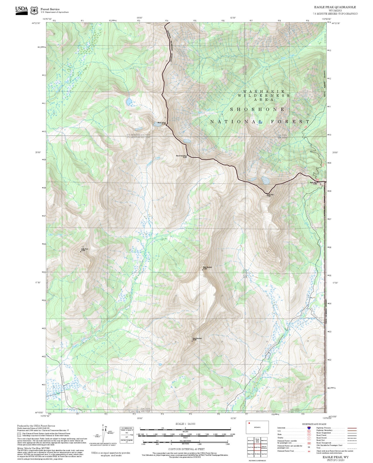 2025 Forest Service Topo Map of Eagle Peak Wyoming