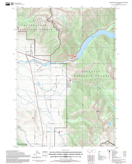 2025 Forest Service Topo Map of Earthquake Lake Montana