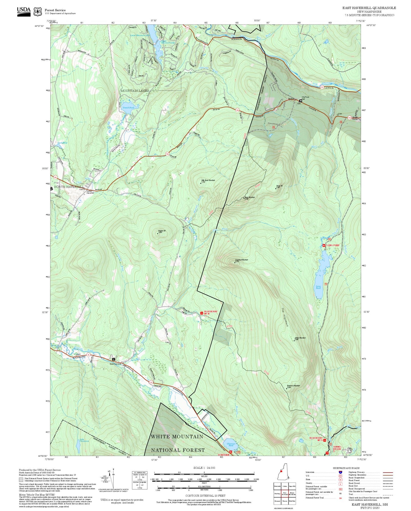 2025 Forest Service Topo Map of East Haverhill New Hampshire