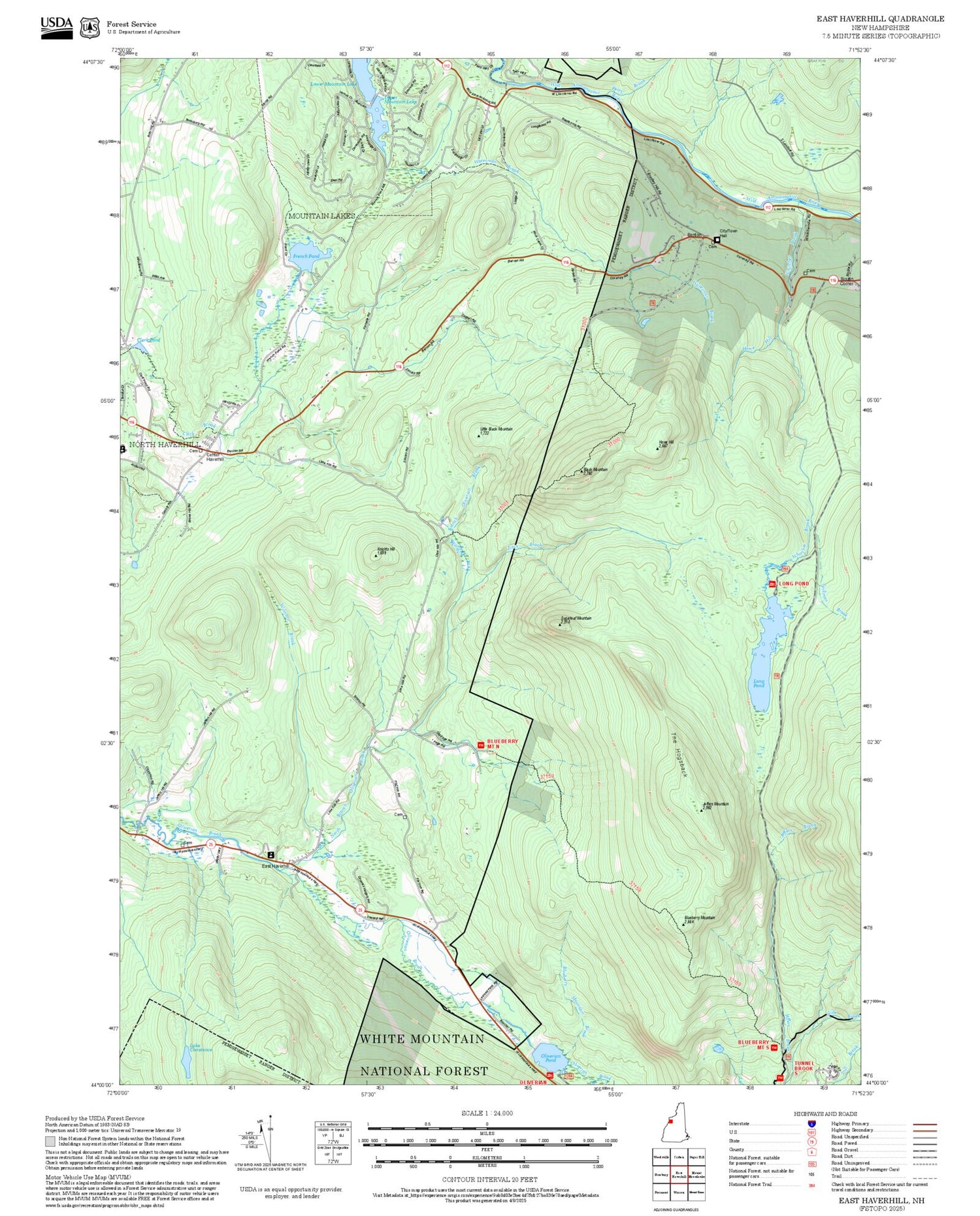 2025 Forest Service Topo Map of East Haverhill New Hampshire