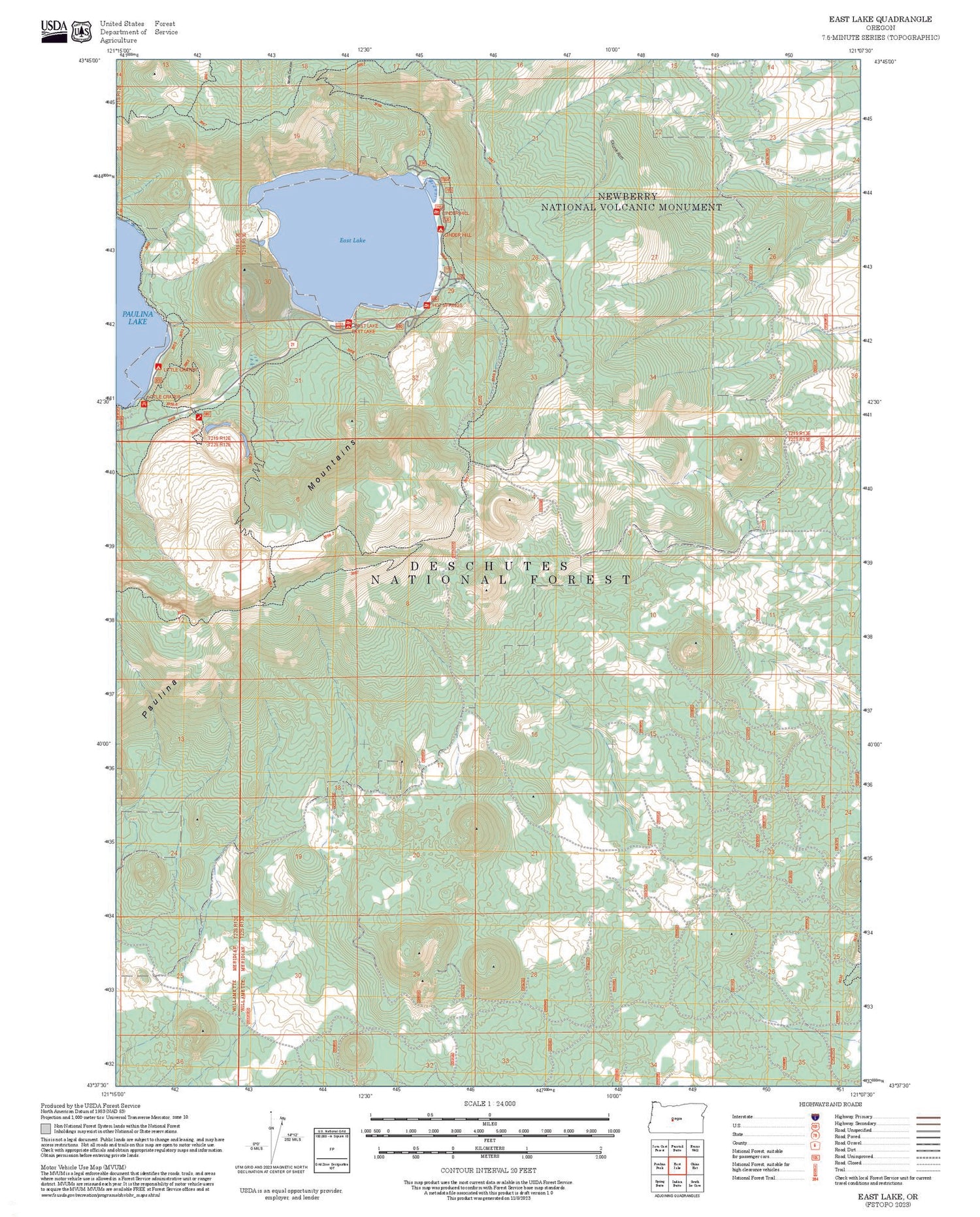 2025 Forest Service Topo Map of East Lake Oregon
