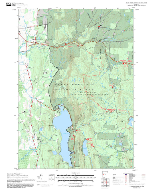 2025 Forest Service Topo Map of East Middlebury Vermont
