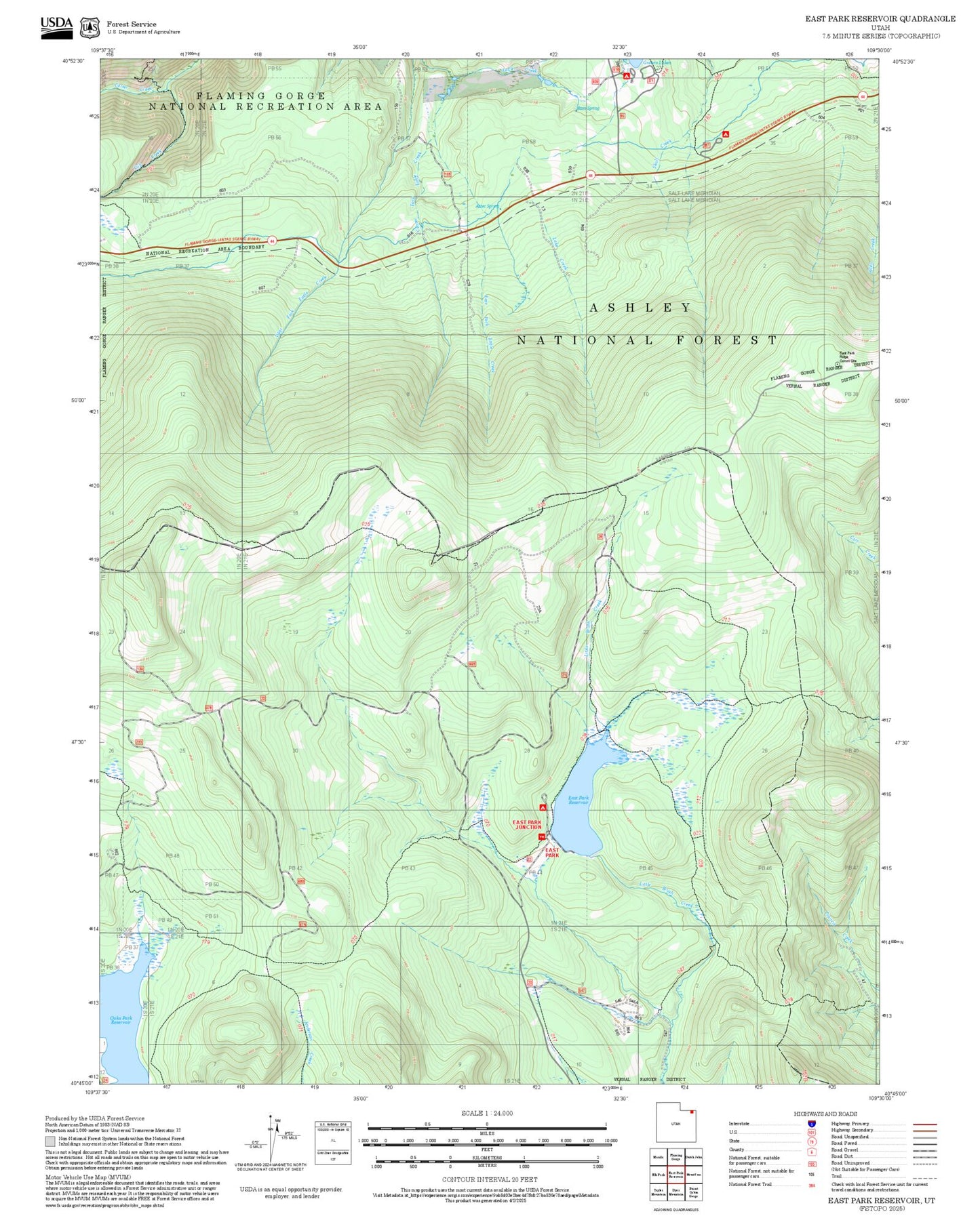 2025 Forest Service Topo Map of East Park Reservoir Utah