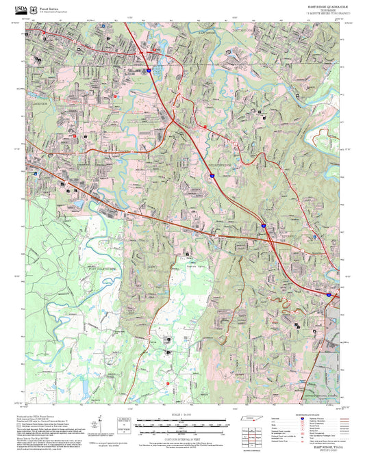 2025 Forest Service Topo Map of East Ridge Tennessee