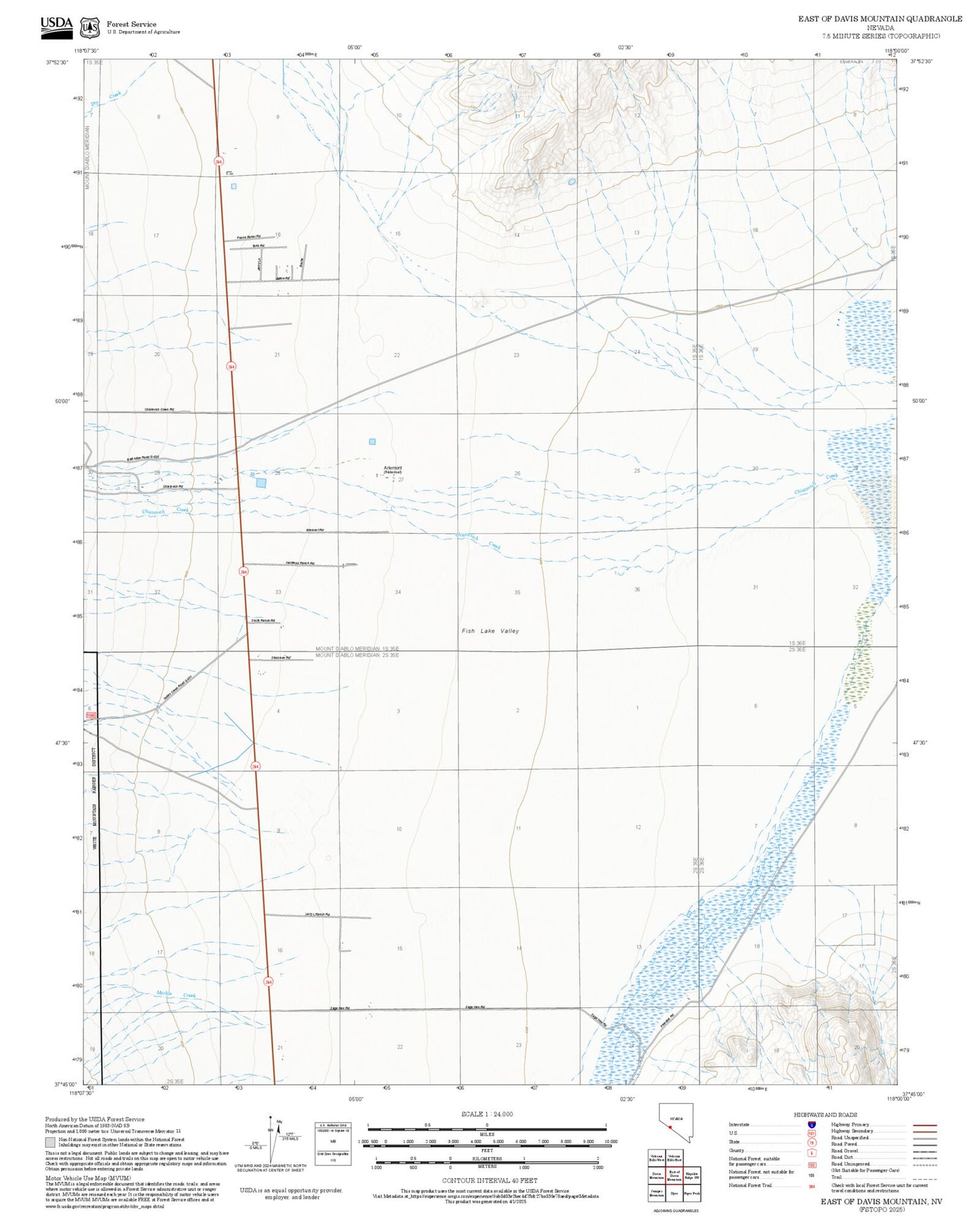 2025 Forest Service Topo Map of East of Davis Mountain Nevada