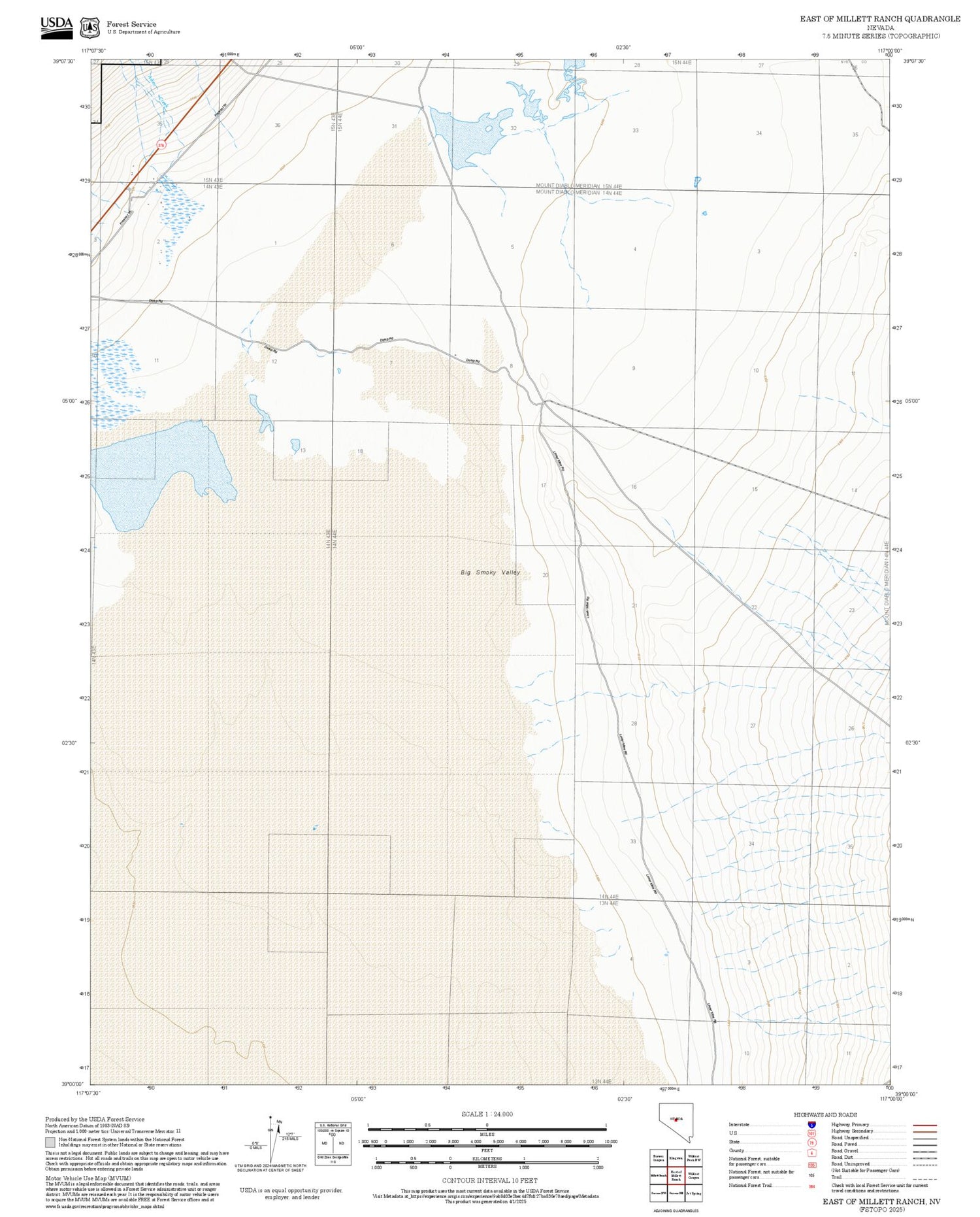 2025 Forest Service Topo Map of East of Millett Ranch Nevada