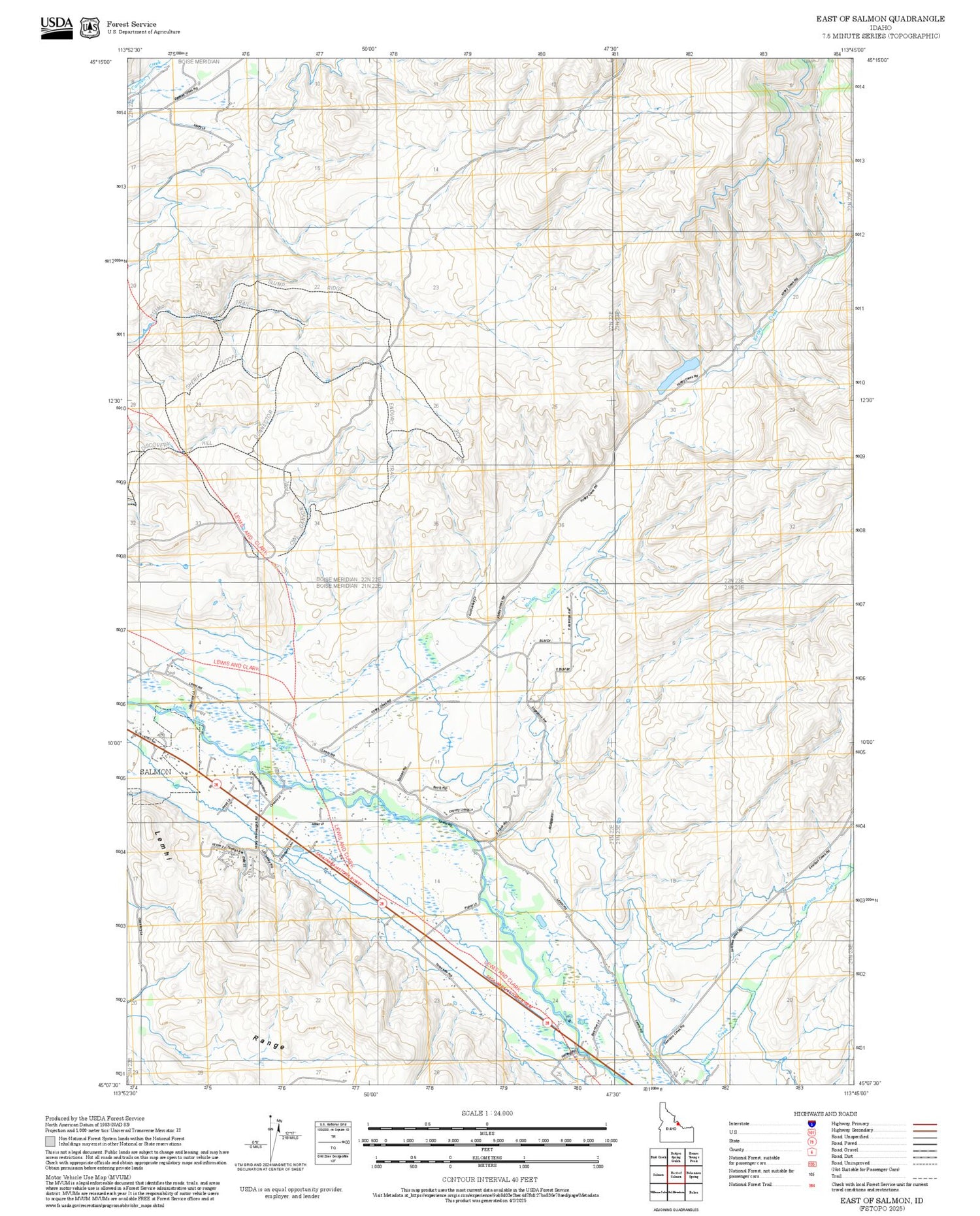 2025 Forest Service Topo Map of East of Salmon Idaho