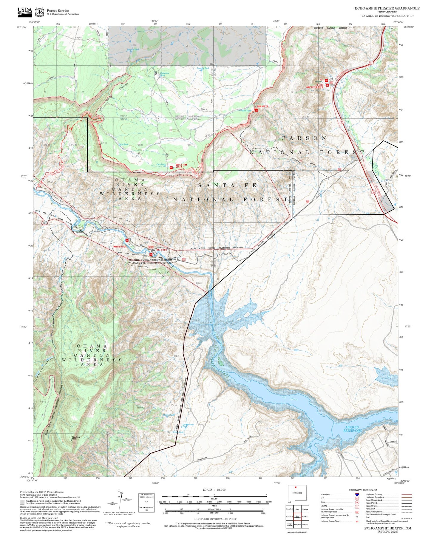 2025 Forest Service Topo Map of Echo Amphitheater New Mexico