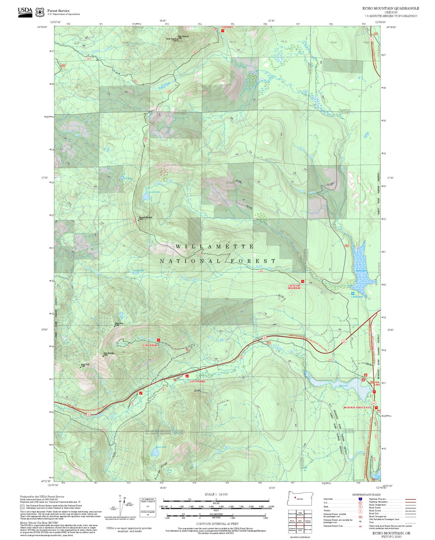 2025 Forest Service Topo Map of Echo Mountain Oregon