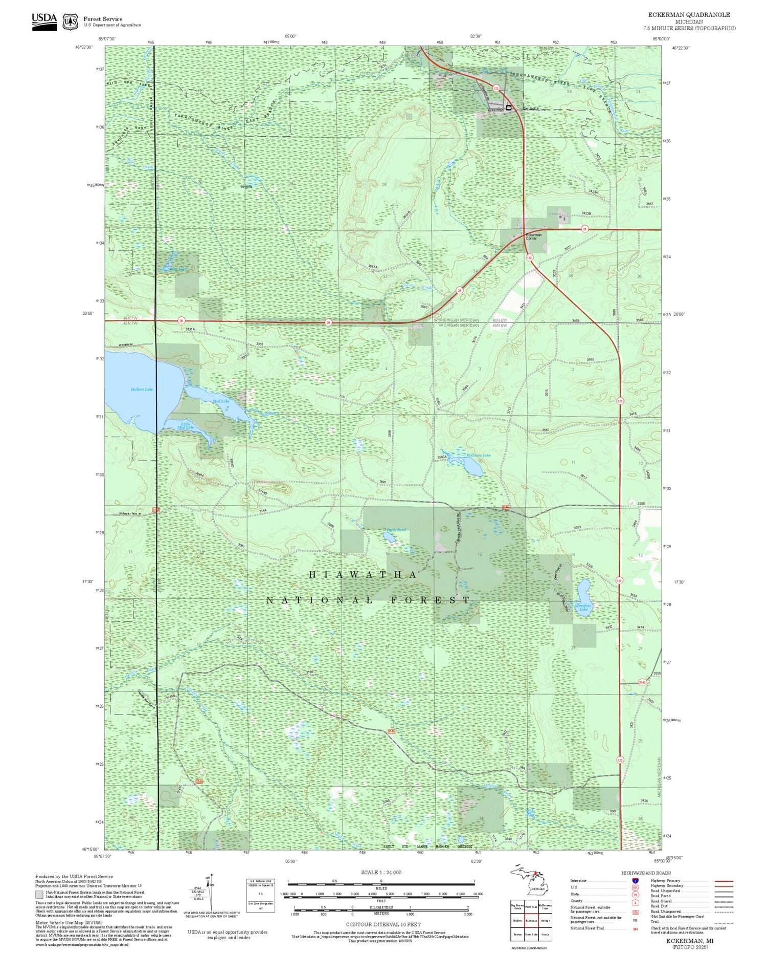 2025 Forest Service Topo Map of Eckerman Michigan