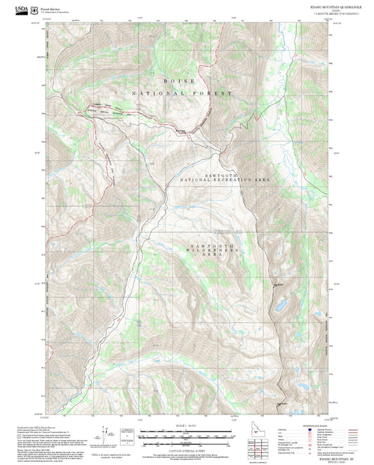 2025 Forest Service Topo Map of Edaho Mountain Idaho