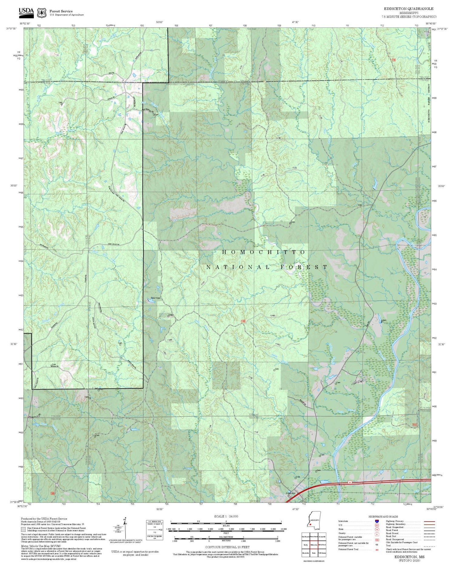 2025 Forest Service Topo Map of Eddiceton Mississippi