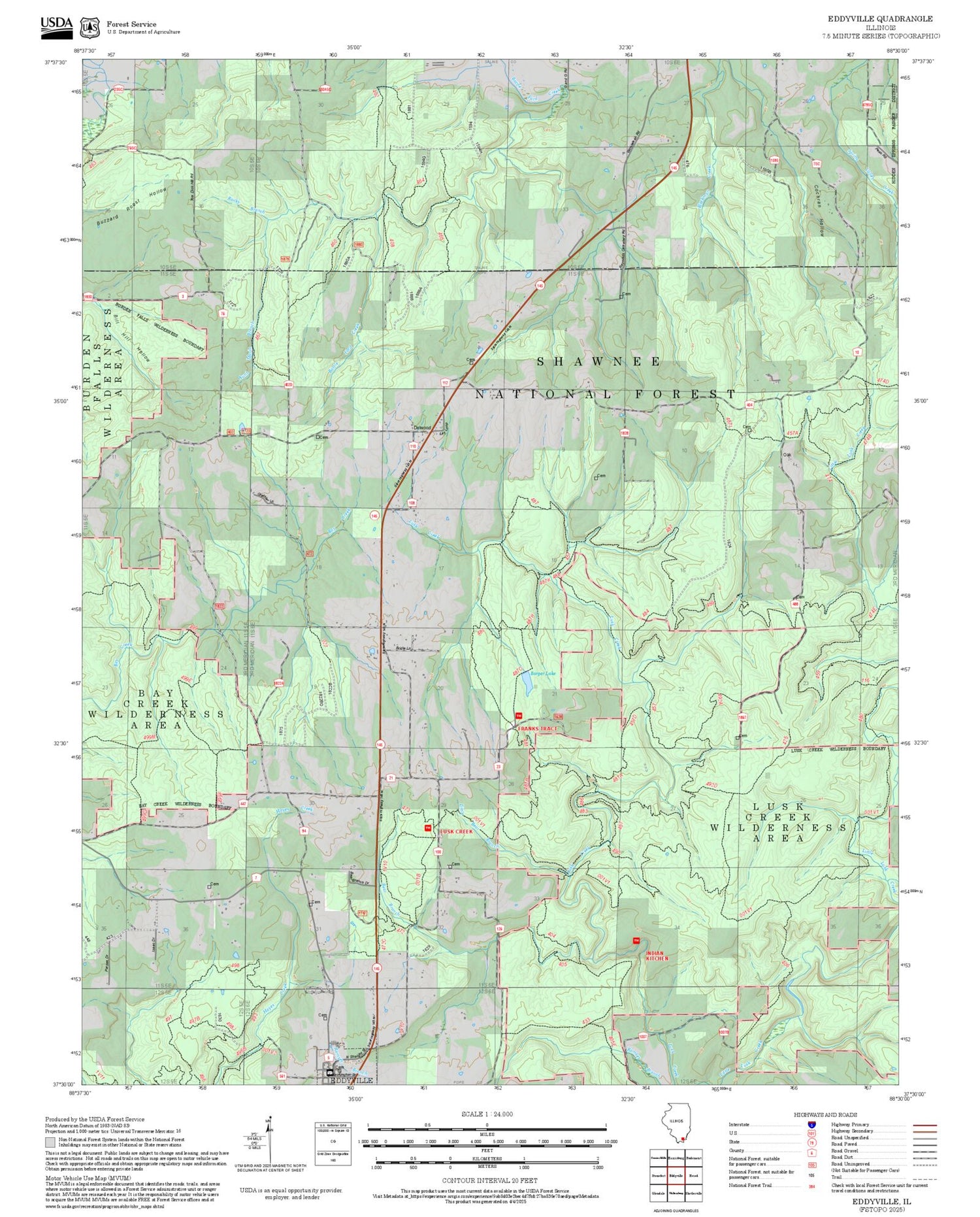 2025 Forest Service Topo Map of Eddyville Illinois