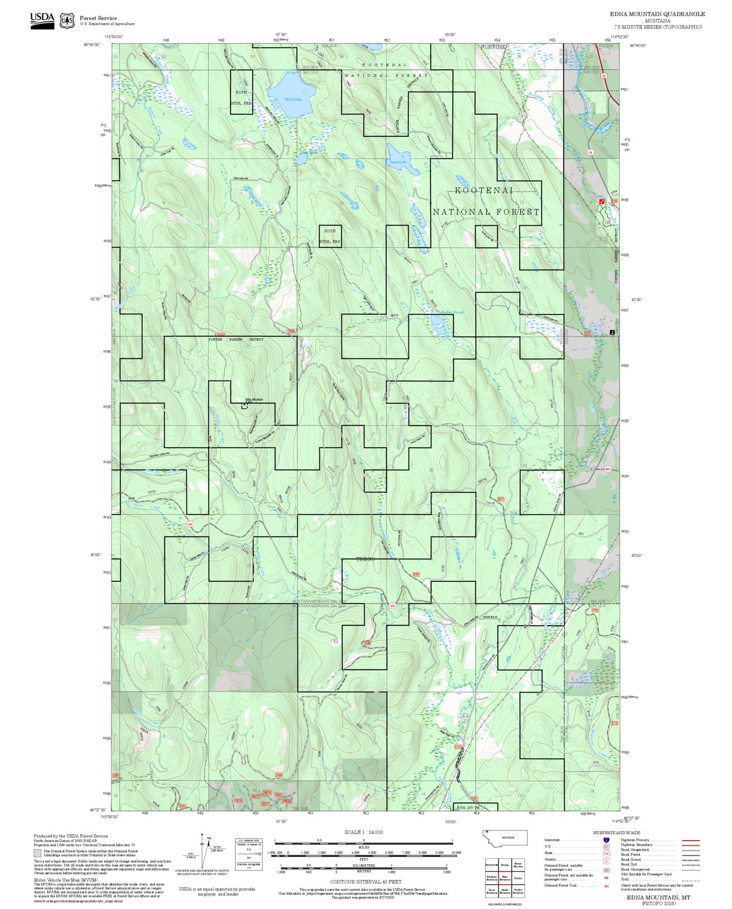 2025 Forest Service Topo Map of Edna Mountain Montana