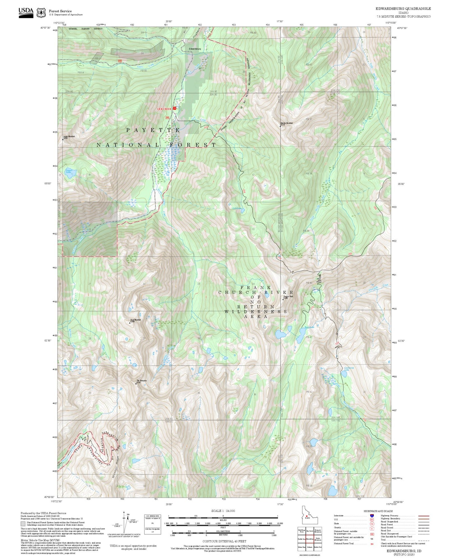 2025 Forest Service Topo Map of Edwardsburg Idaho