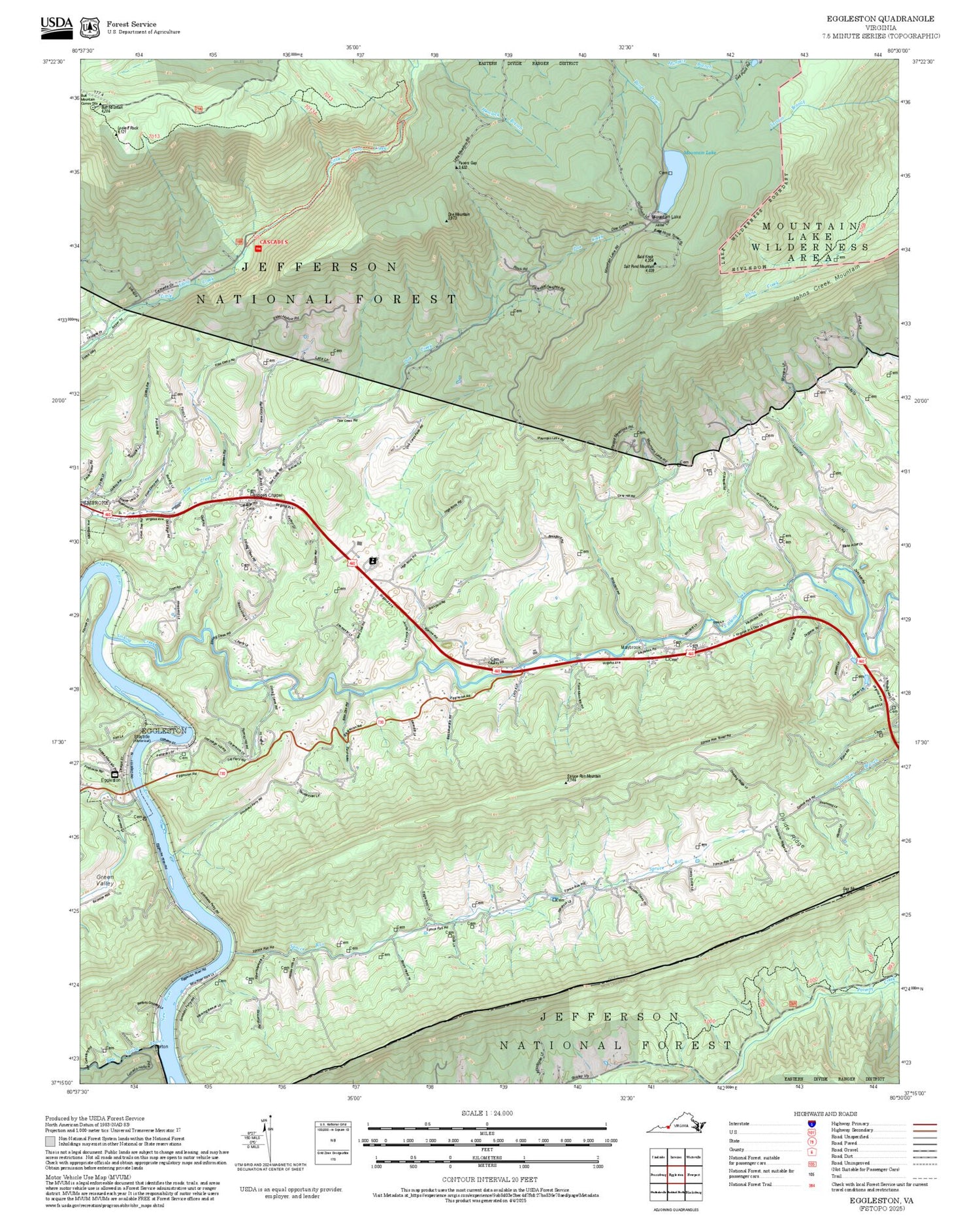 2025 Forest Service Topo Map of Eggleston Virginia