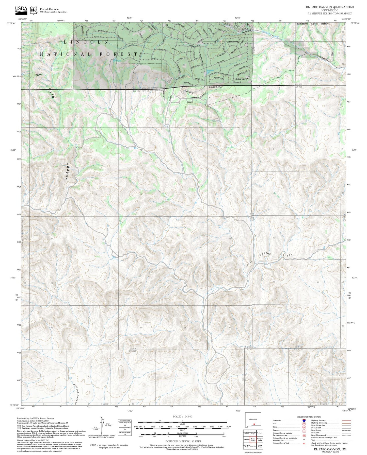 2025 Forest Service Topo Map of El Paso Canyon New Mexico