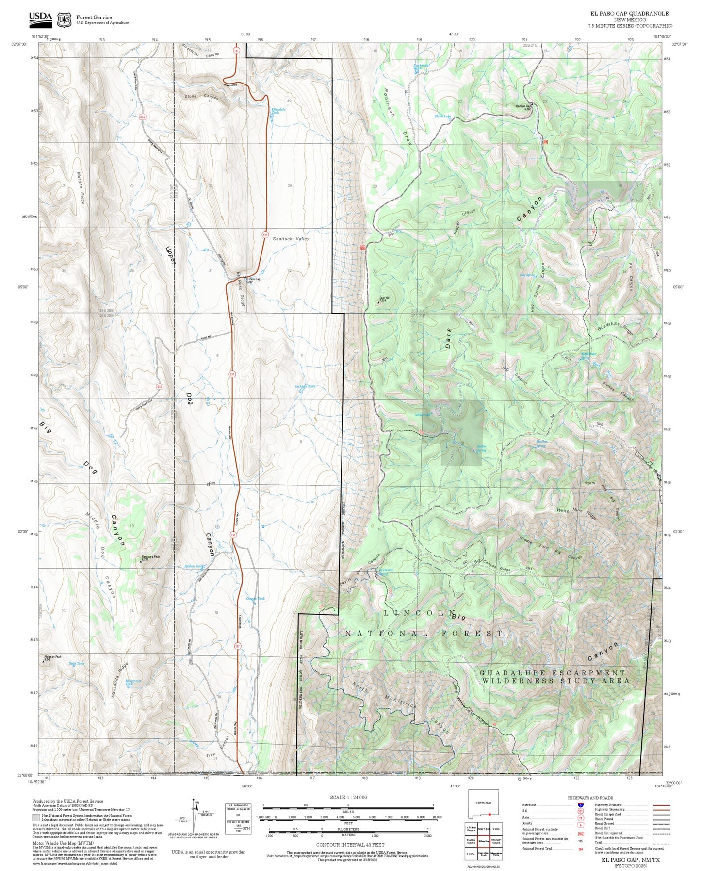 2025 Forest Service Topo Map of El Paso Gap New Mexico