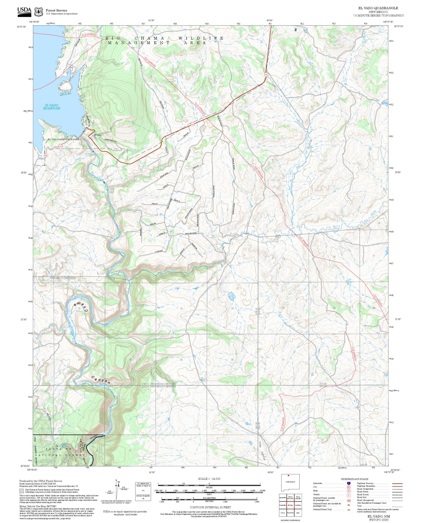 2025 Forest Service Topo Map of El Vado New Mexico
