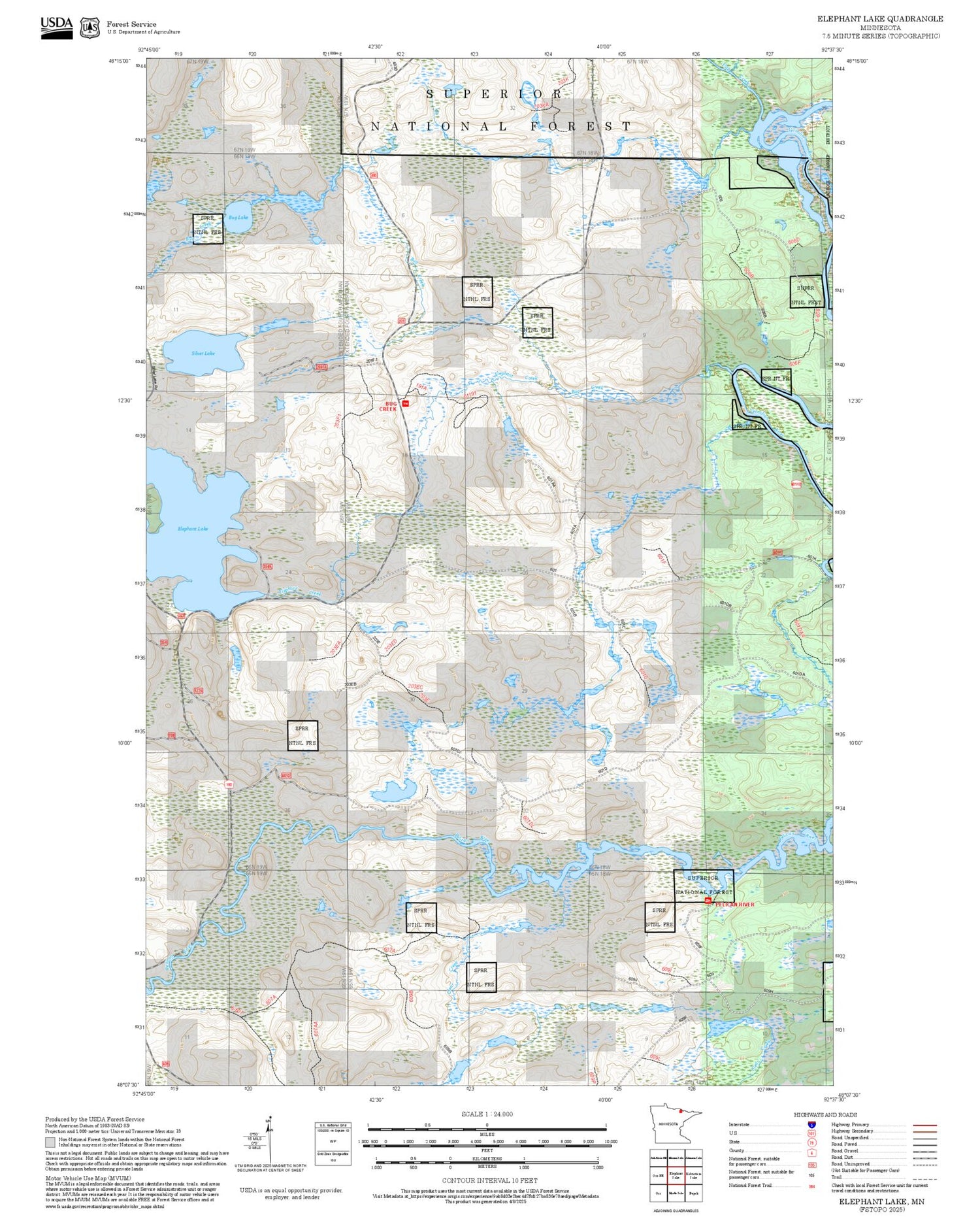 2025 Forest Service Topo Map of Elephant Lake Minnesota