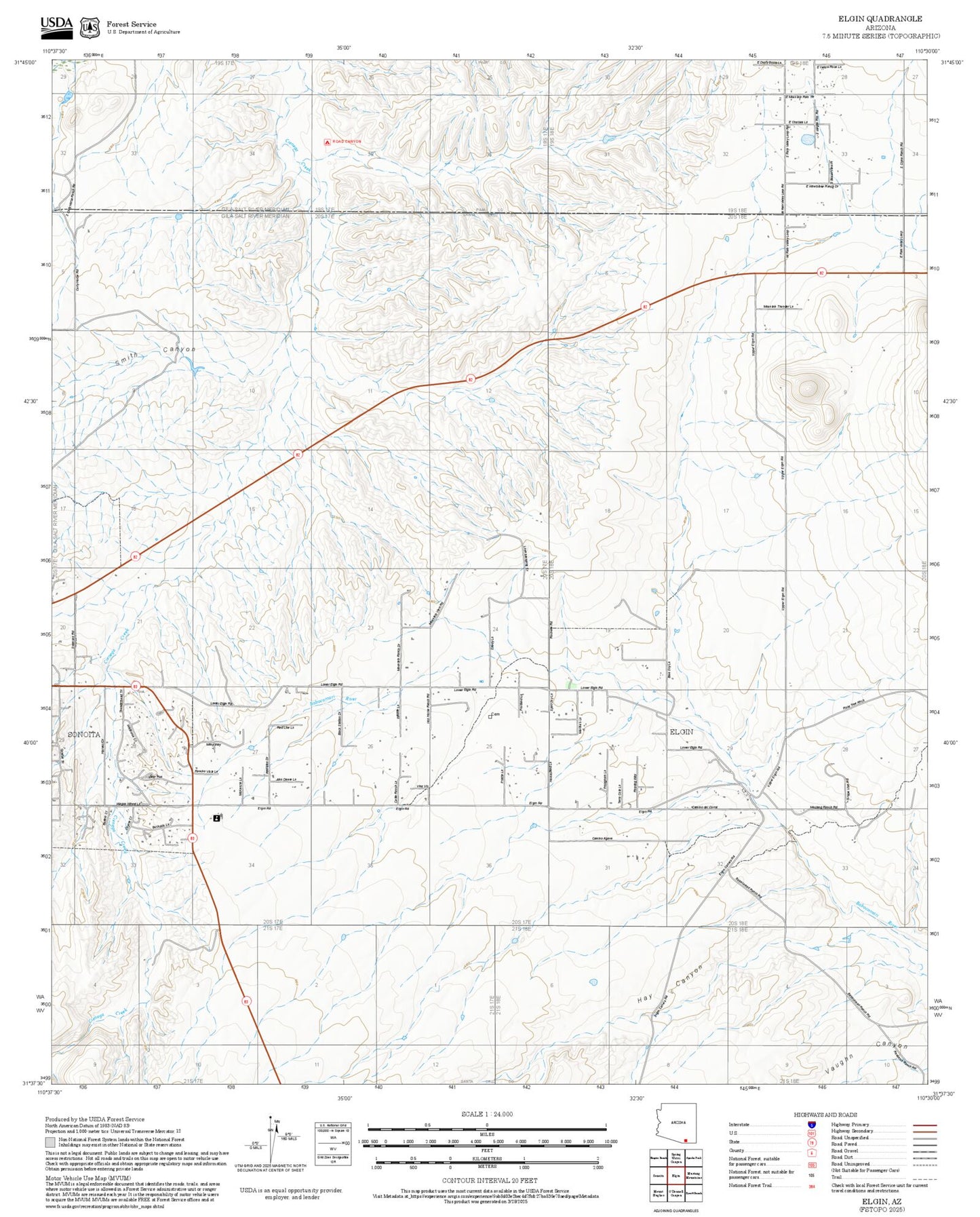 2025 Forest Service Topo Map of Elgin Arizona