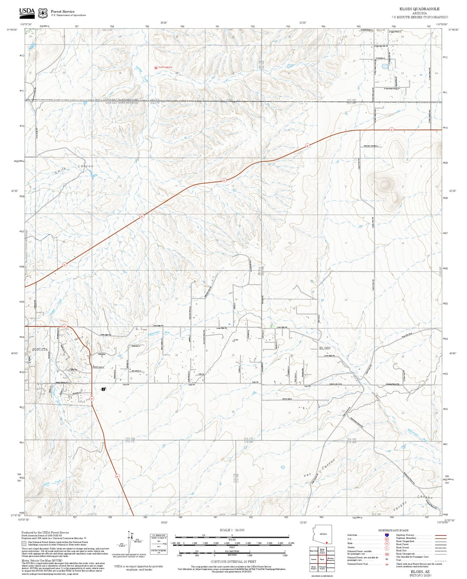 2025 Forest Service Topo Map of Elgin Arizona