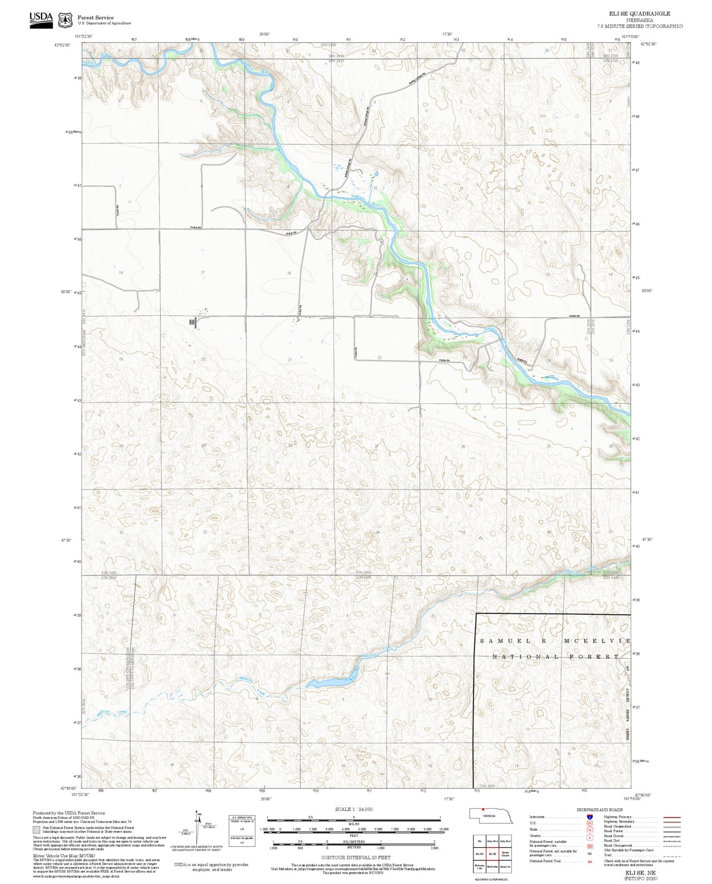 2025 Forest Service Topo Map of Eli SE Nebraska