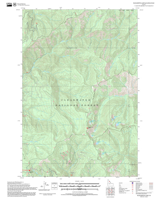 2025 Forest Service Topo Map of Elizabeth Lake Idaho