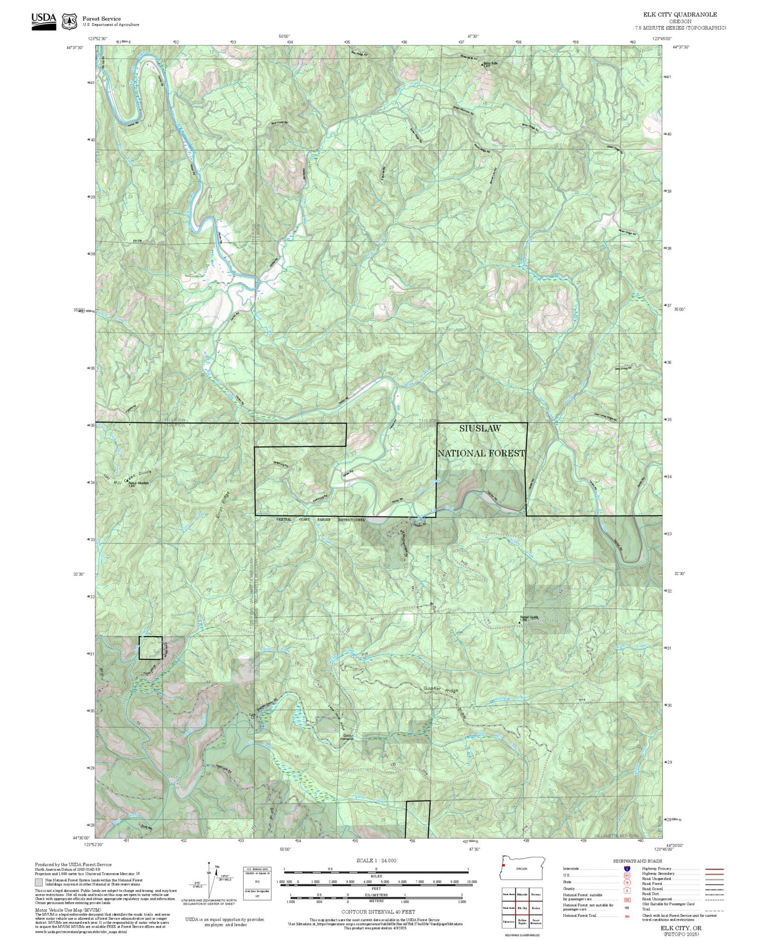 2025 Forest Service Topo Map of Elk City Oregon