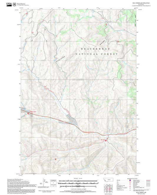 2025 Forest Service Topo Map of Elk Creek Montana