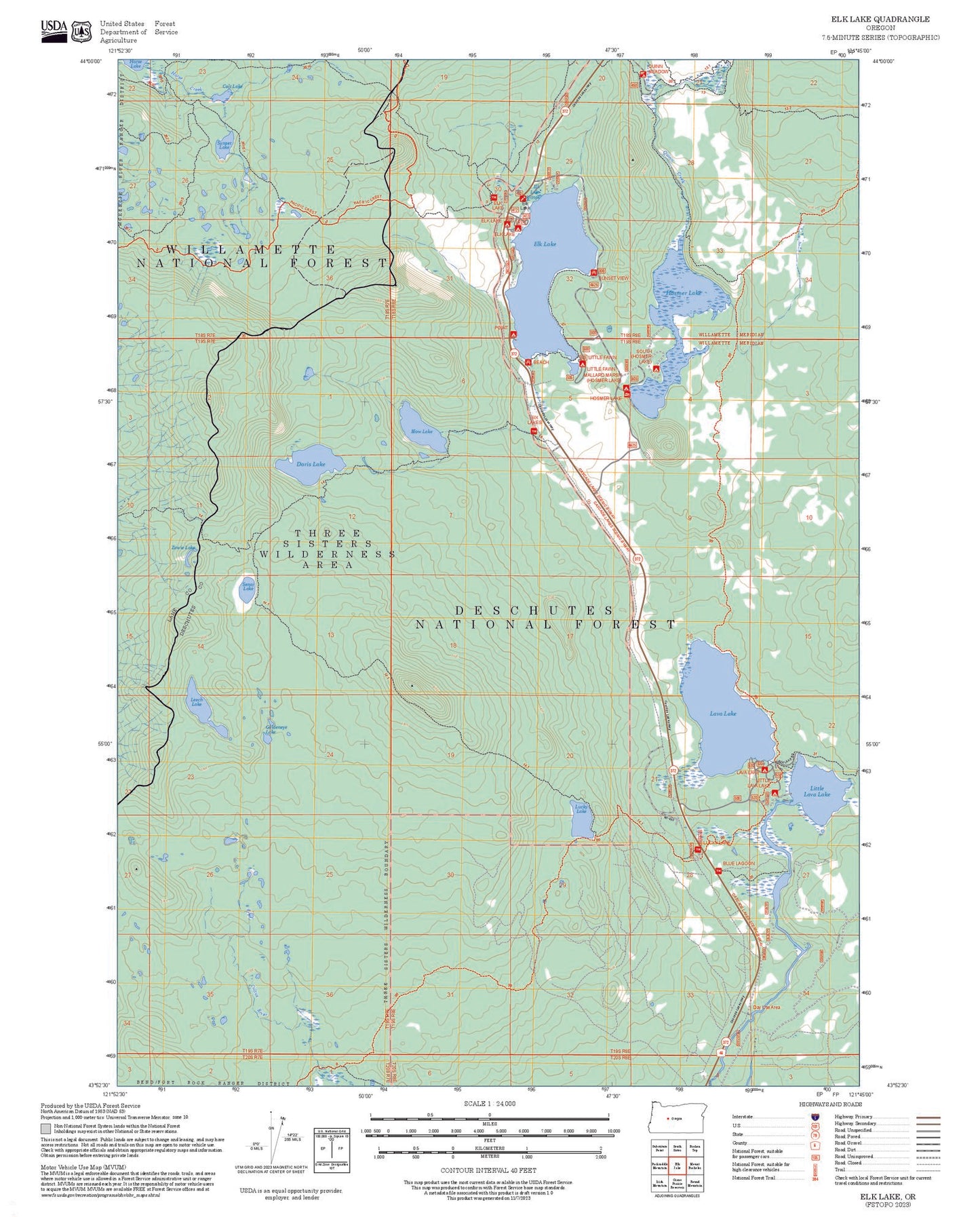 2025 Forest Service Topo Map of Elk Lake Oregon