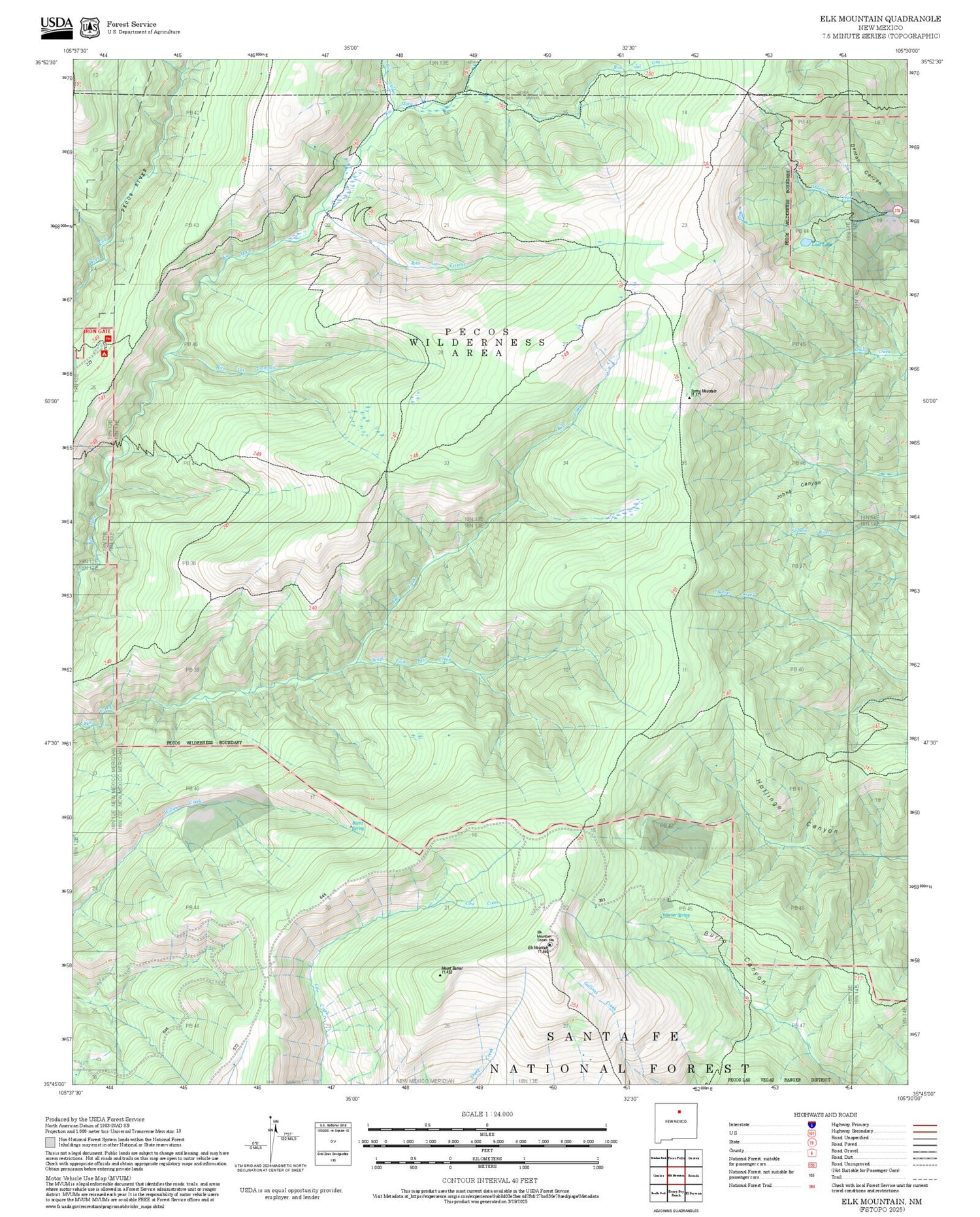 2025 Forest Service Topo Map of Elk Mountain New Mexico