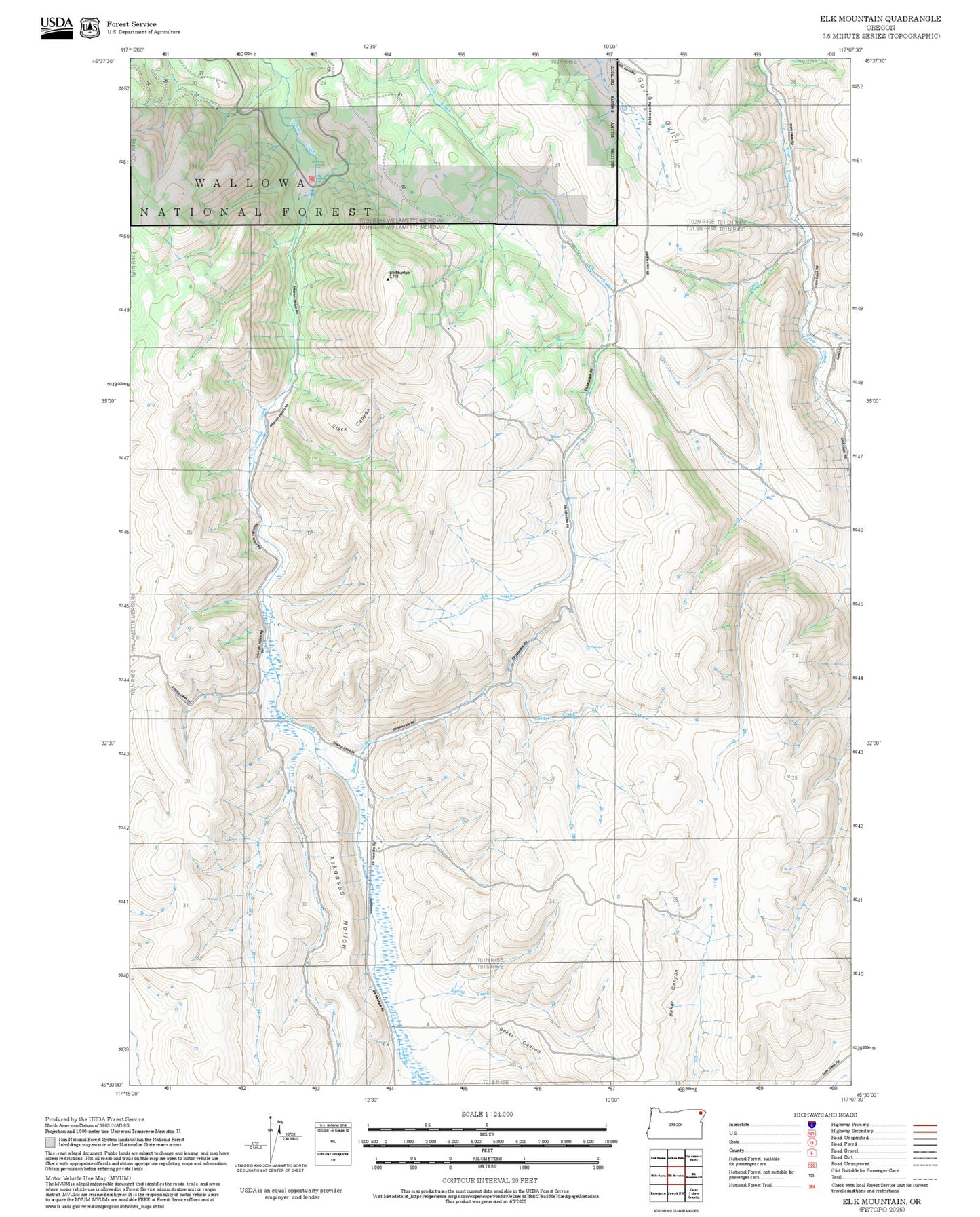2025 Forest Service Topo Map of Elk Mountain Oregon
