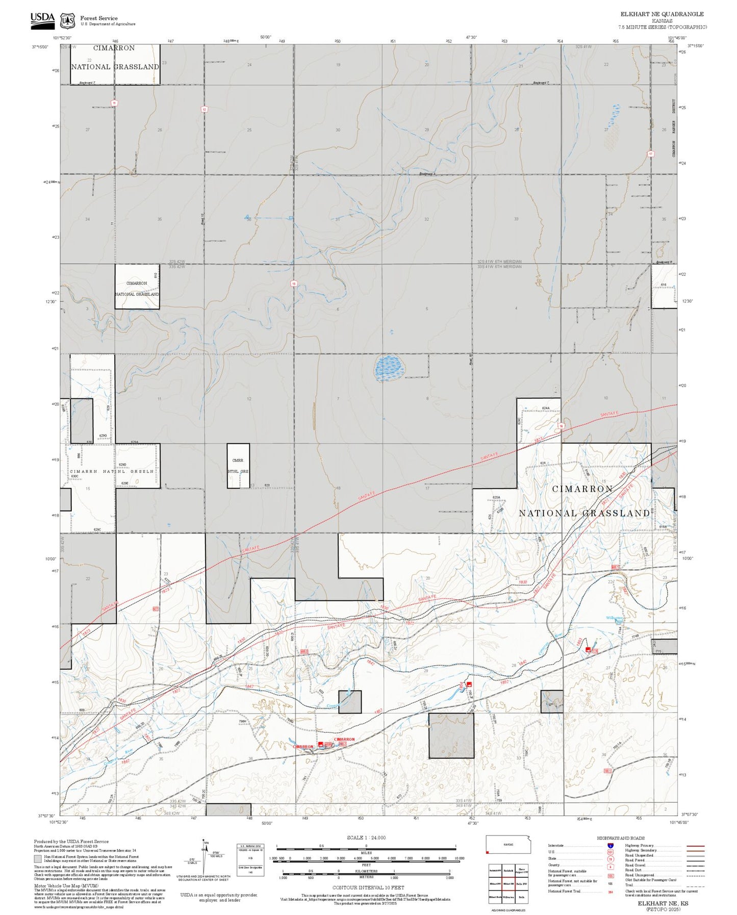 2025 Forest Service Topo Map of Elkhart NE Kansas