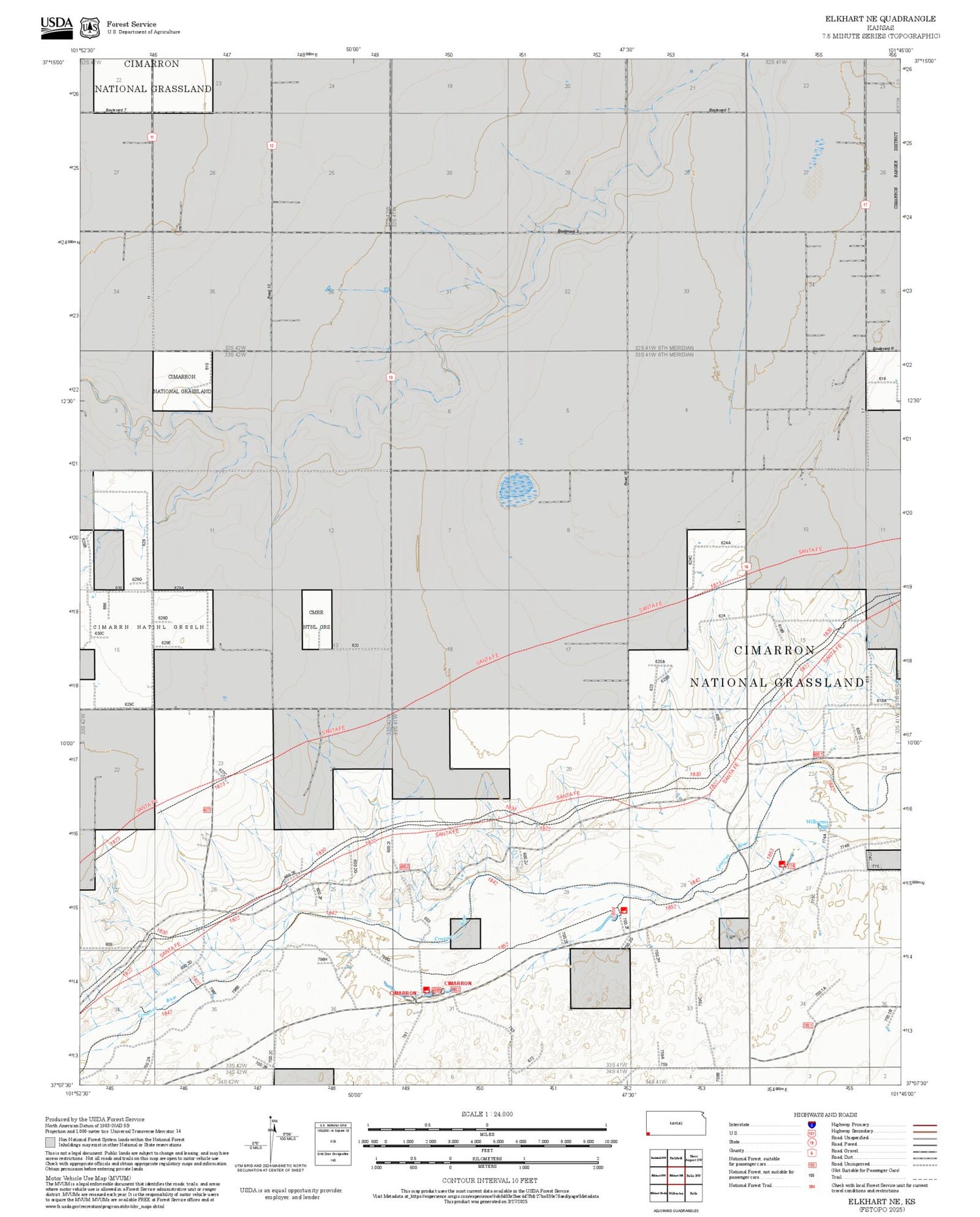 2025 Forest Service Topo Map of Elkhart NE Kansas