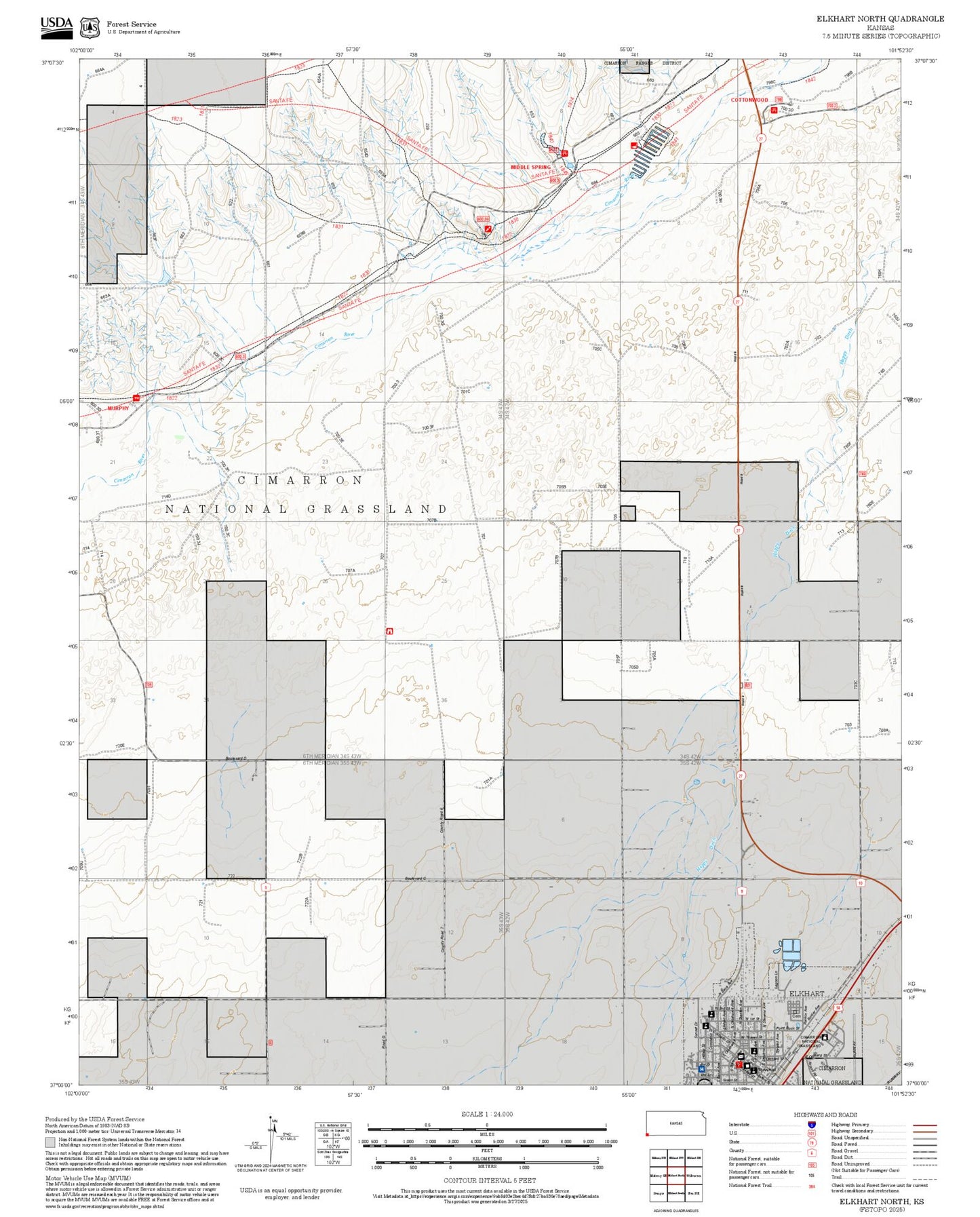 2025 Forest Service Topo Map of Elkhart North Kansas