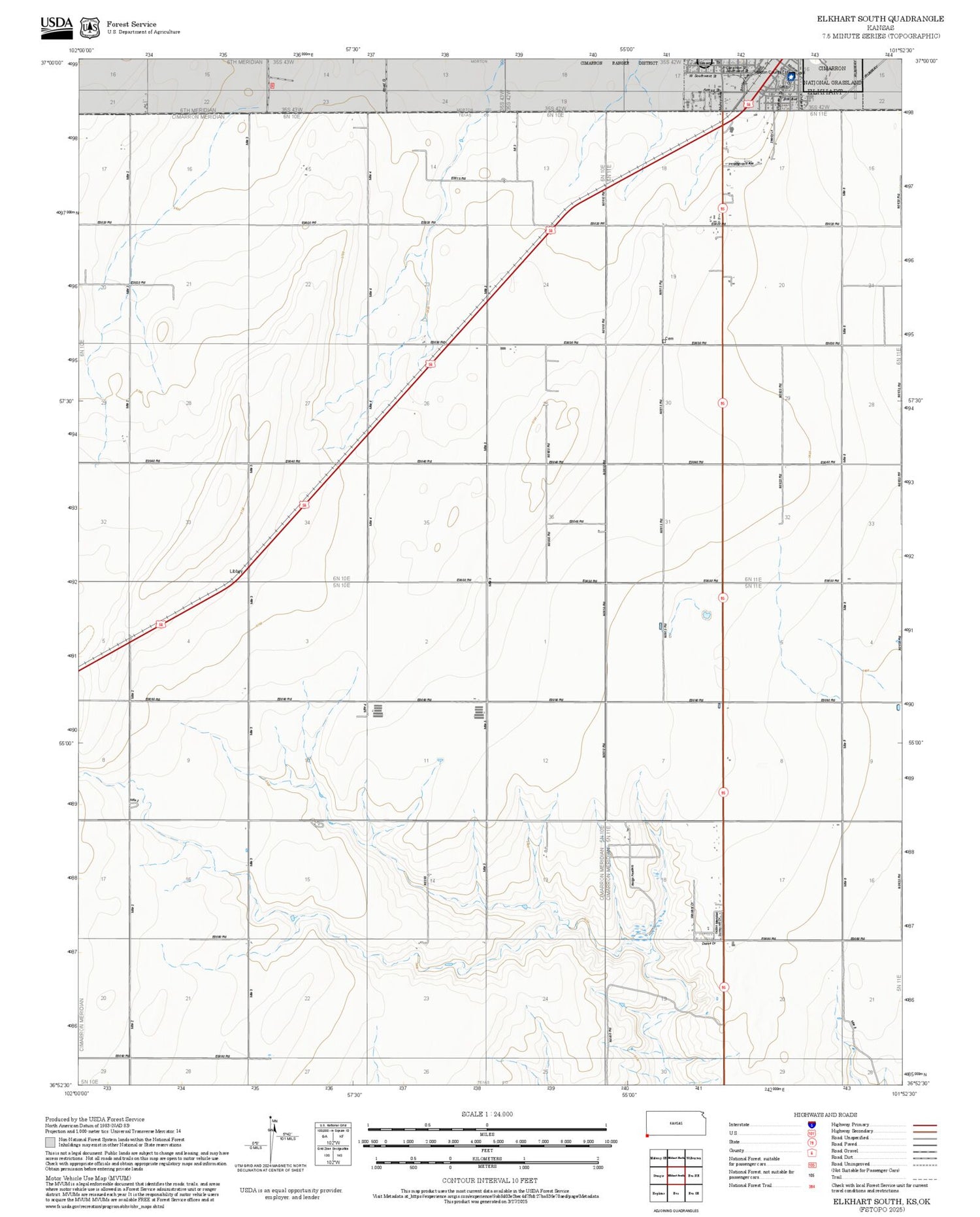 2025 Forest Service Topo Map of Elkhart South Kansas