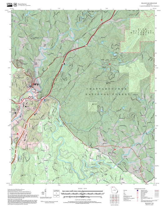 2025 Forest Service Topo Map of Ellijay Georgia