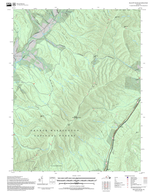 2025 Forest Service Topo Map of Elliott Knob Virginia