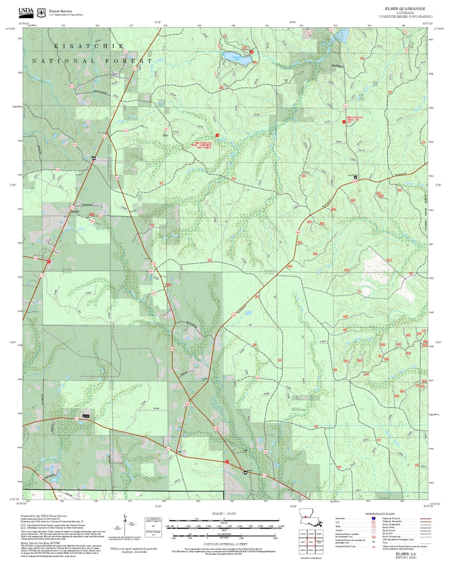 2025 Forest Service Topo Map of Elmer Louisiana