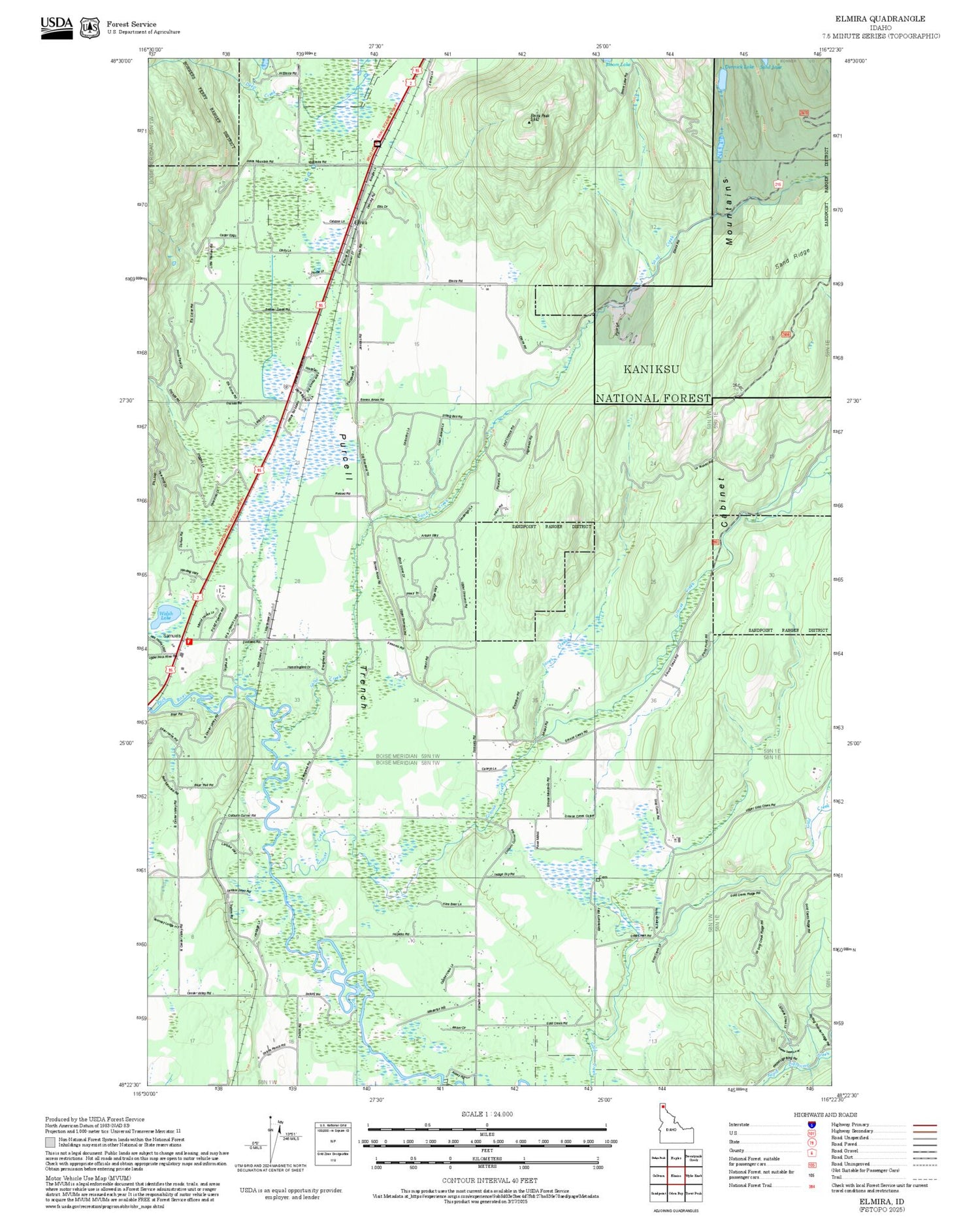 2025 Forest Service Topo Map of Elmira Idaho