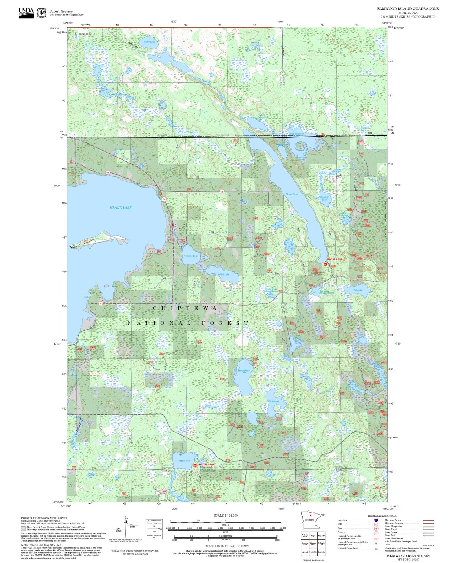 2025 Forest Service Topo Map of Elmwood Island Minnesota
