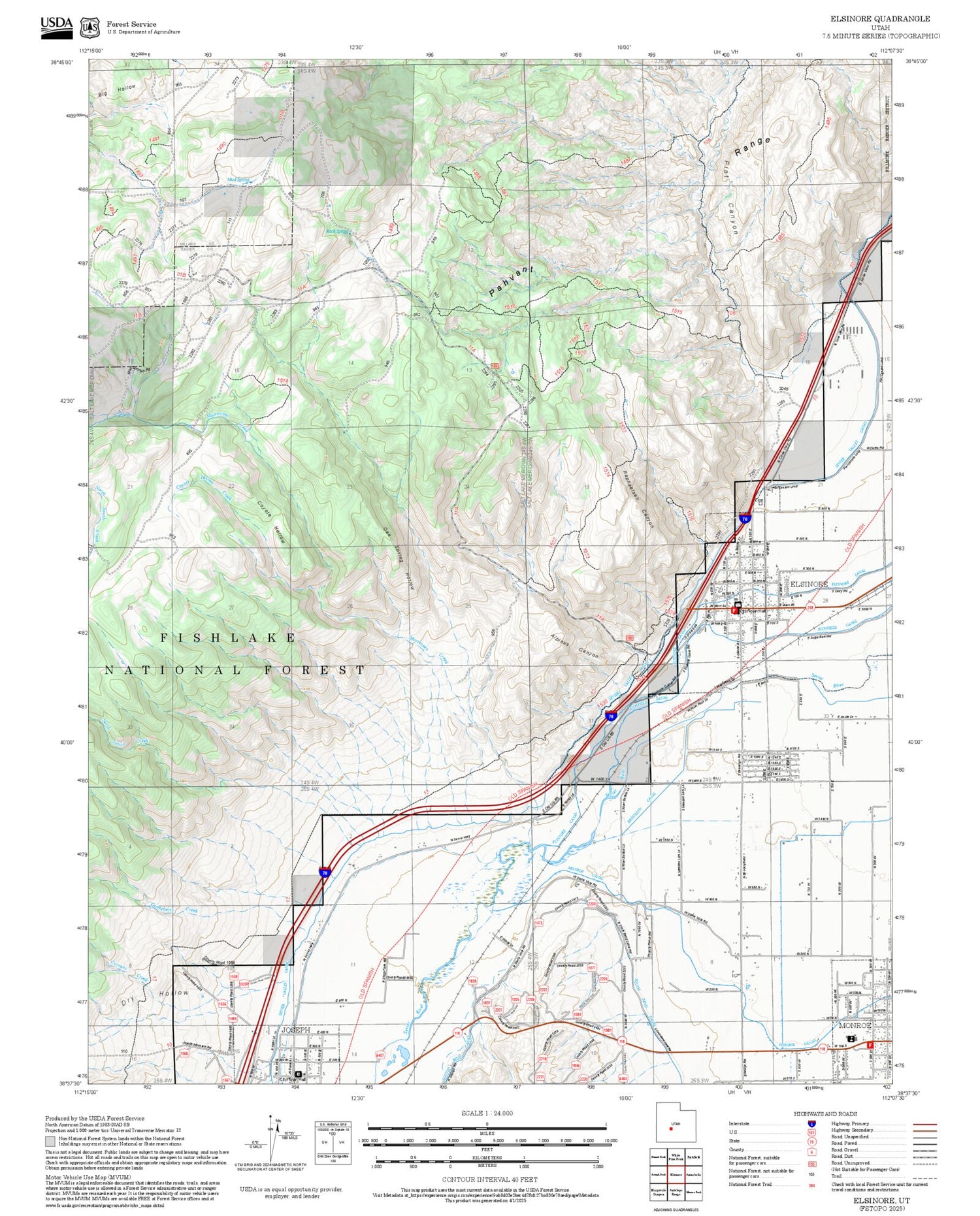2025 Forest Service Topo Map of Elsinore Utah