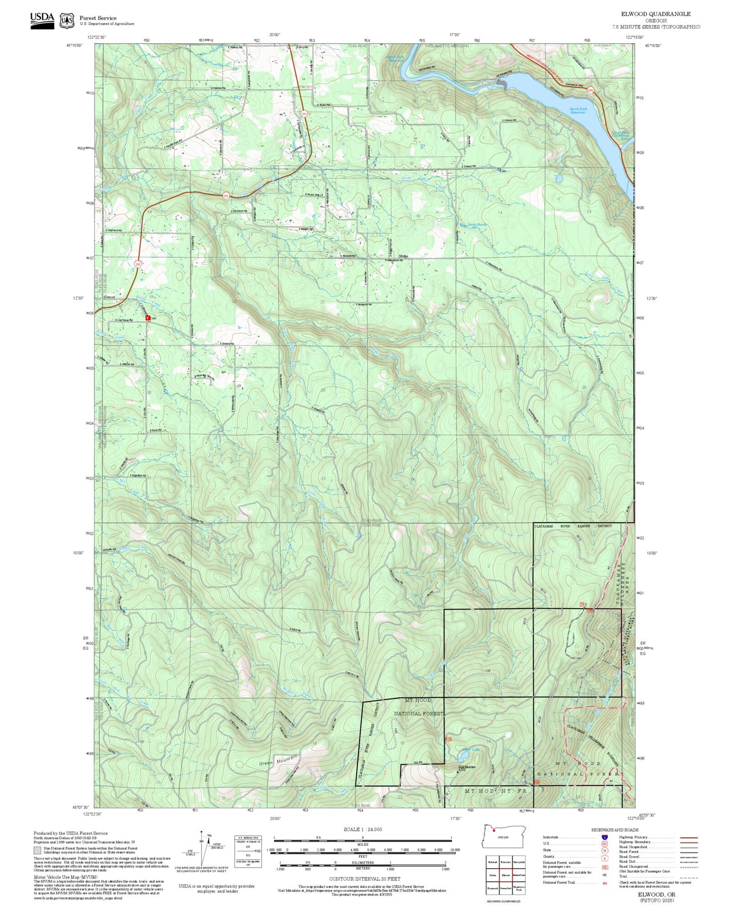 2025 Forest Service Topo Map of Elwood Oregon