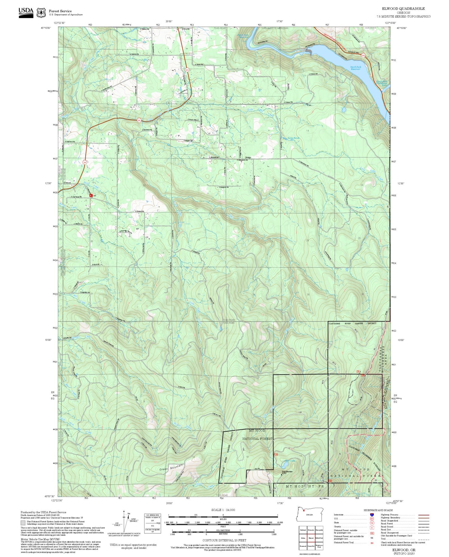 2025 Forest Service Topo Map of Elwood Oregon