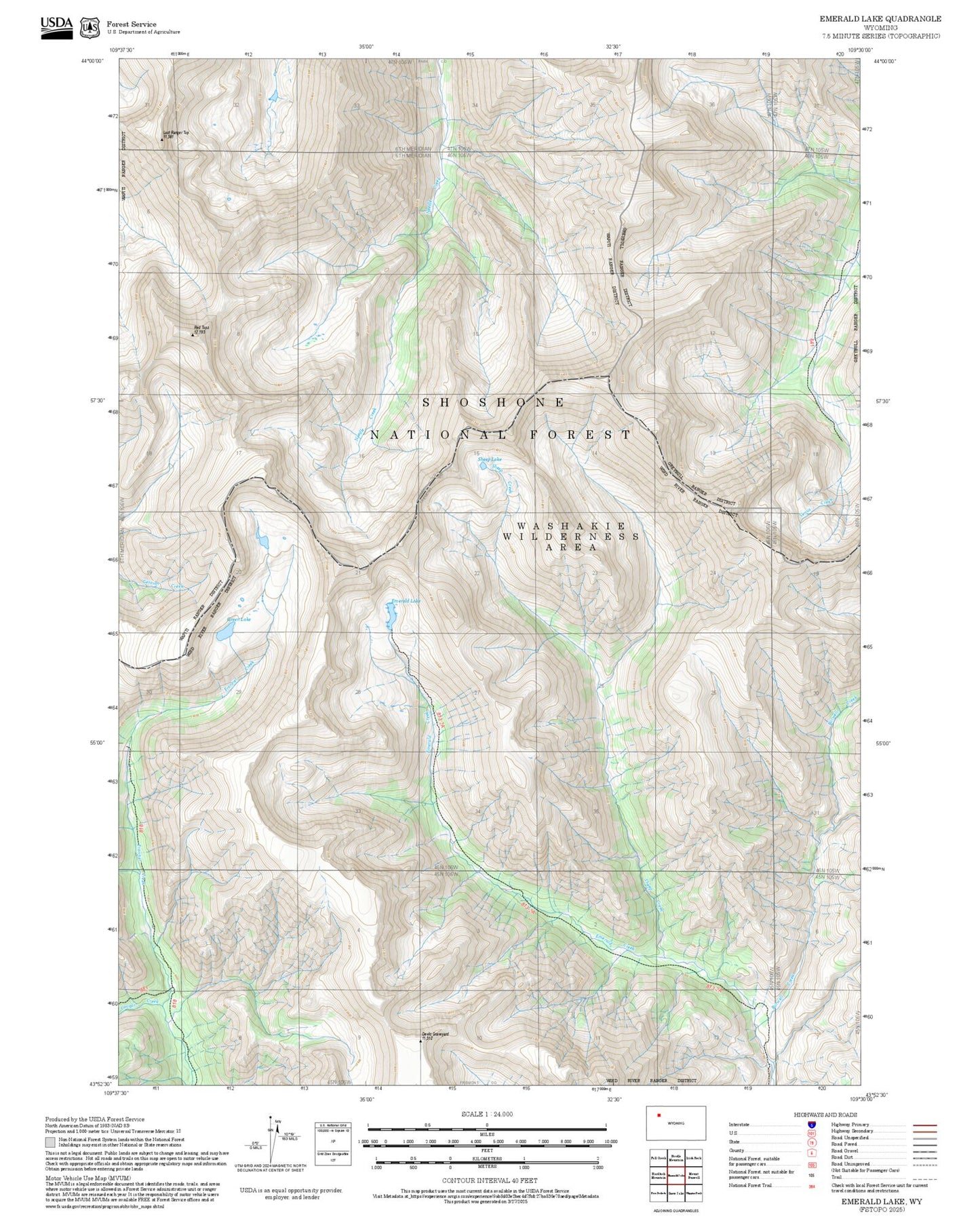 2025 Forest Service Topo Map of Emerald Lake Wyoming