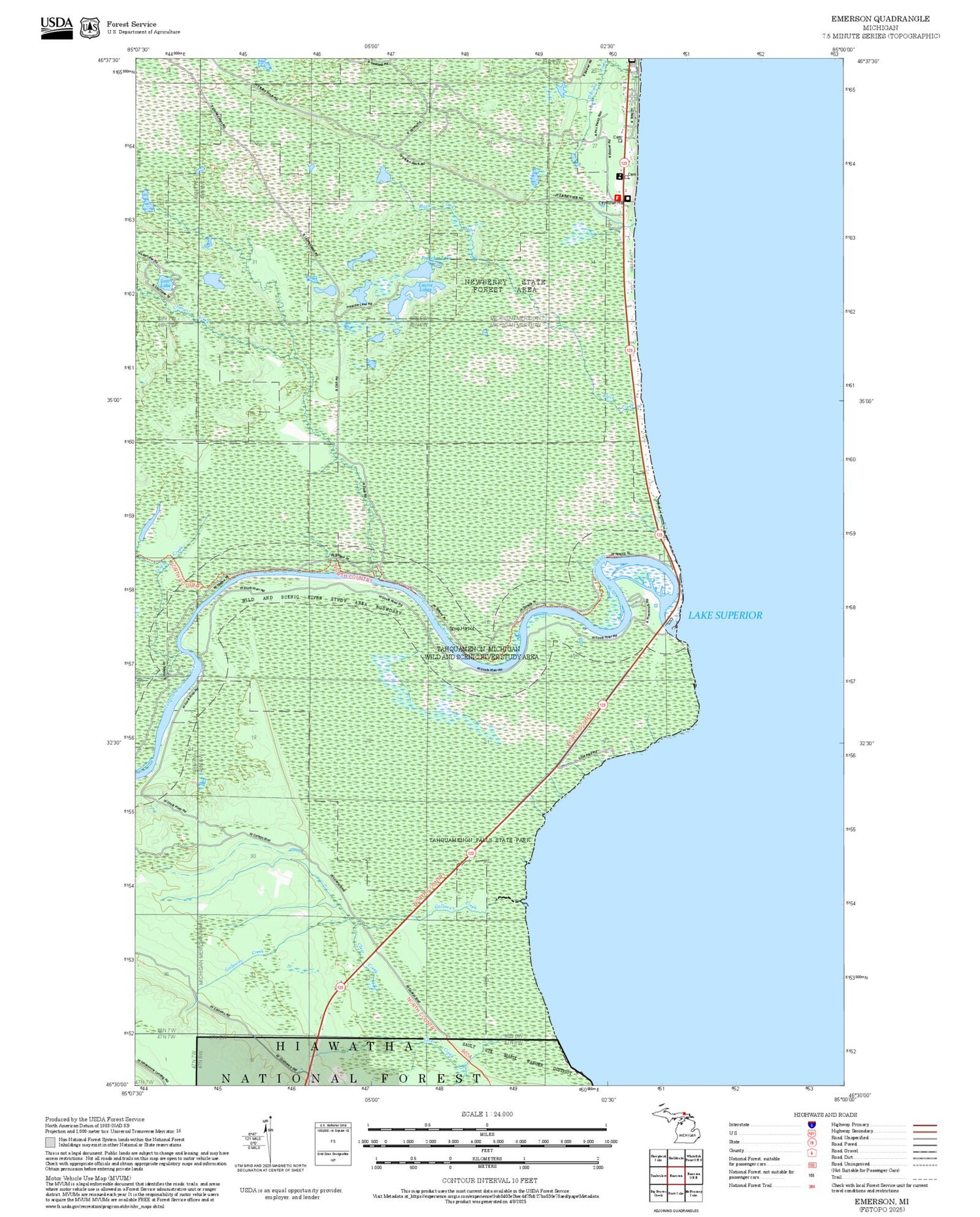 2025 Forest Service Topo Map of Emerson Michigan