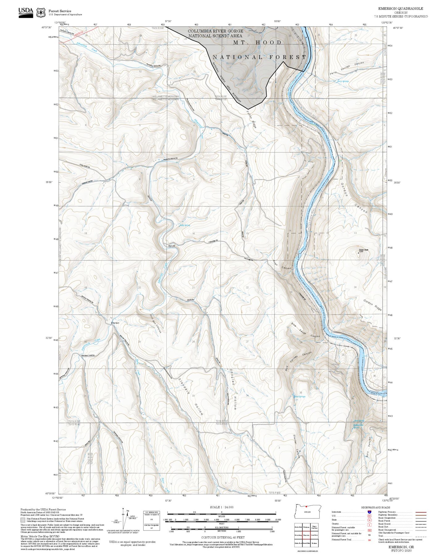 2025 Forest Service Topo Map of Emerson Oregon